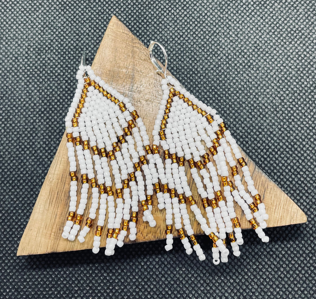 White Beaded Fringe Earrings